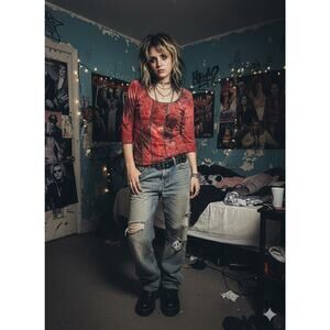 Dress Barn Floral Mesh Top Burnout Velvet Gothic Grunge Whimsigoth Y2K Sz M